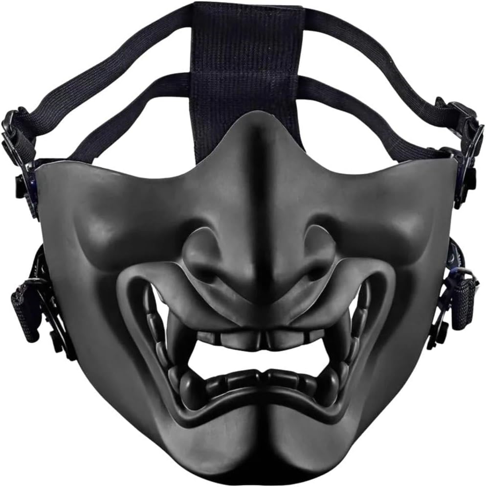 Samurai Oni Half Face Masks Japanese Evil Samurai Oni Ghost Masks for Halloween Costume Cosplay Props Black