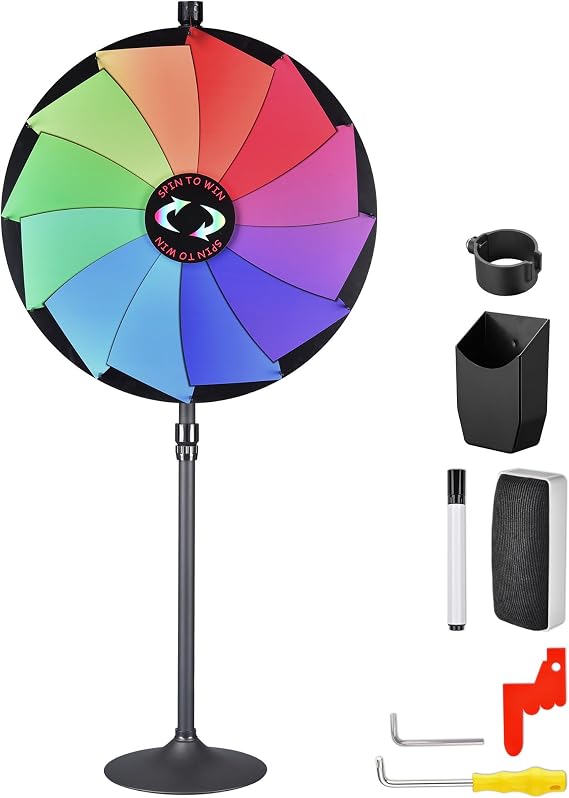 36" Dual Use Prize Wheel Heavy Duty Tabletop and Floor Stand Fortune Wheel 12 Slots Dry Erase Large Spinning Wheel for Carnival Game Wheel Tradeshow