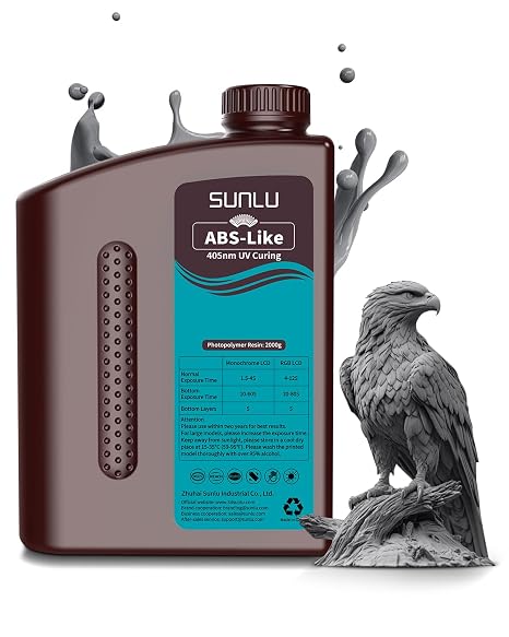 SUNLU Photopolymer 3D Printer Resin ABS-Like Fast Curing High Strength Resin 405nm for LCD/DLP/MSLA 3D Printers UV Resin High Precision Low Viscosity 2000g Dark Gray