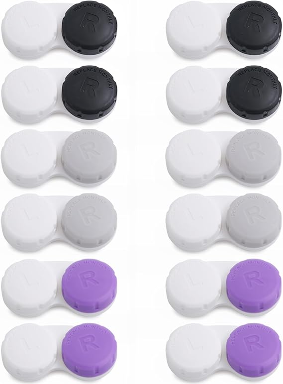 DEWSENSI Contact Lens Case, 12 Pack Empty Cute Contact Lens Cases Box Holder Container for Storage, Travel, Daily Home Use (Black)