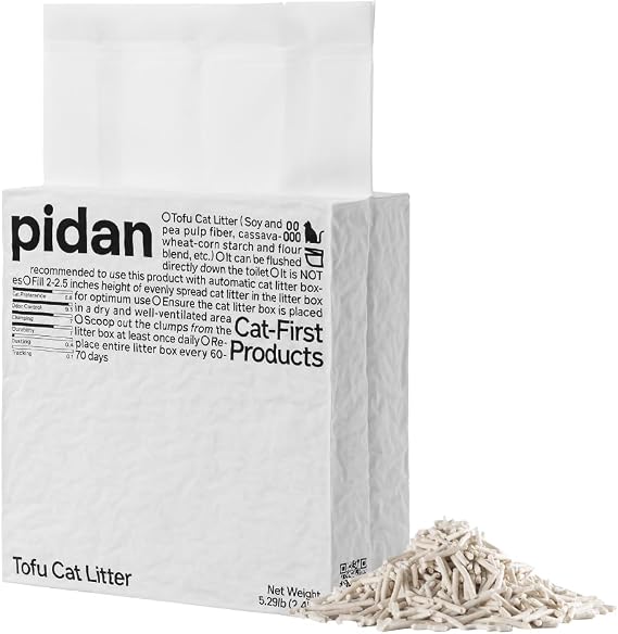 pidan Tofu Cat Litter Clumping,Flushable,Ultra Absorbent and Fast Drying, 100% Natural Ingredients Litter,Solubility in Water,Really Dust-Free,Less Scattering (5.3lb1bag)