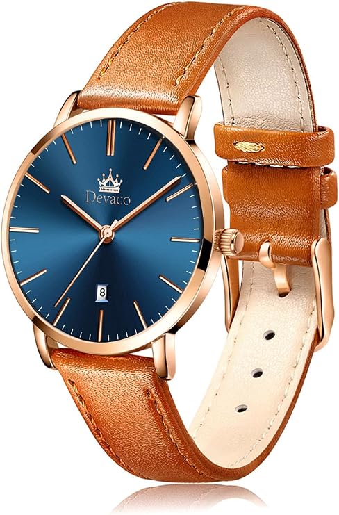 Wristwatch, Women's, Blue, Fashionable, Waterproof, Ultra Thin, Women's, Leather Bell, Branded, Analog, Simple Dial, Easy to Read, Fashionable, Thin, High School Students, Watch for Women, White