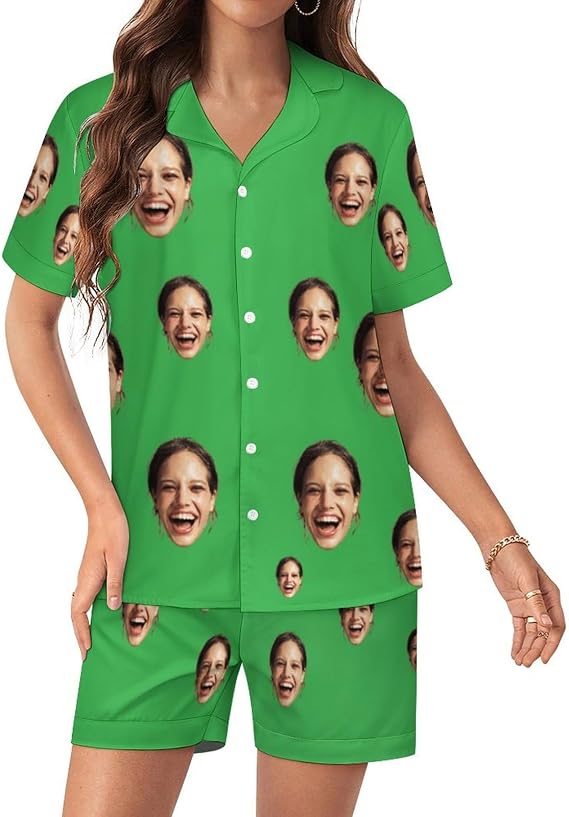 Personalized Pajamas Set, Custom Pyjama Set with Photo Face, Custom Short Pajamas, Custom Face Pajamas, Suitable for both men and women