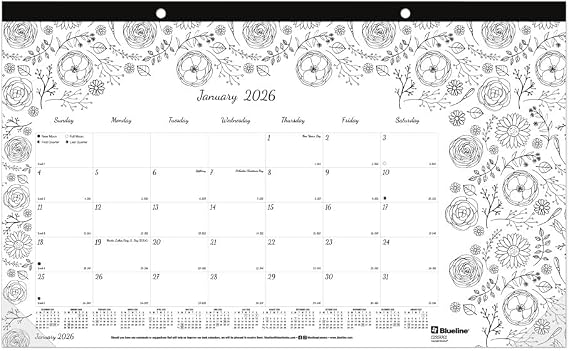 Blueline 2026 DoodlePlanTM Monthly Coloring Desk Pad Calendar, 12 Months, January to December, 17.75" x 10.875", Black/White (C2917001-26)