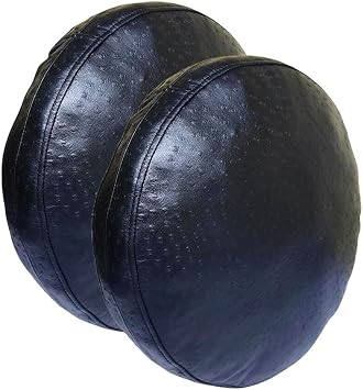 Lambskin Round Leather Pillow Cover - Sofa Cushion Case - Decorative Circular Cushion Throw Covers for Living Room & Bedroom, Diameter 16 Inch - Black Pack of 2