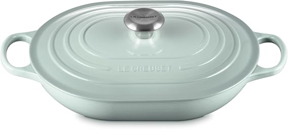 Le Creuset Signature Enameled Cast Iron Oval Casserole Dish with Lid, 3.75 Quart, Sea Salt