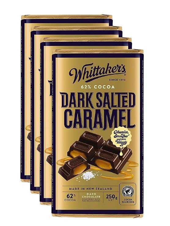 Whittaker's Dark Salted Caramel Chocolate Block (Pack of 4) (Made in New Zealand)