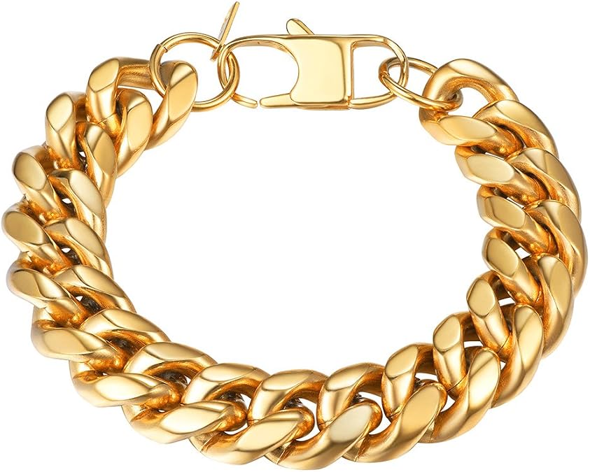 PROSTEEL Stainless Steel Bracelet for Men Women, Stylish Cuban Link Bracelets, Black/18K Gold Plated, W:4.8mm/6mm/10mm/14mm, L:19cm/21cm, Come Box