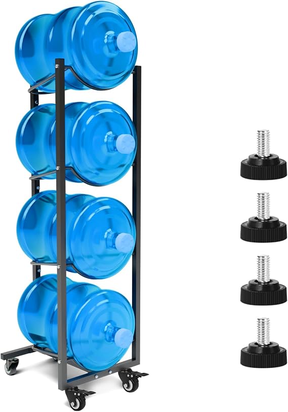 5 Gallon Water Jug Holder with 4 Wheels: 5 Gal Bottle Storage Rack
