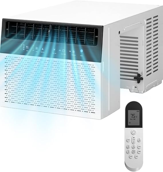 12,000 BTU U-Shaped Window Air Conditioner Unit, Cools Up to 550 Sq. Ft for Room Bedroom Living Room, 6-in-1 Window AC Unit with Dehumidifier & Fan, Energy Efficient(White)
