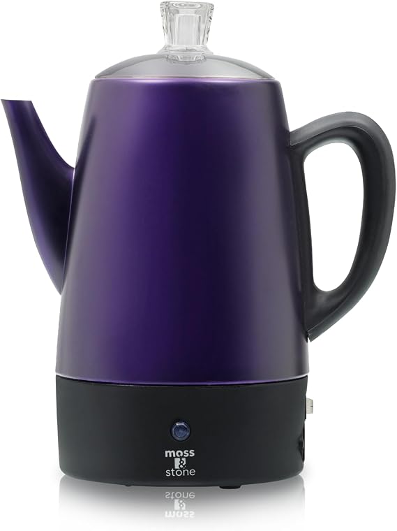 Moss & Stone 10 Cup Purpale Electric Percolator Coffee Pot, Stainless Steel
