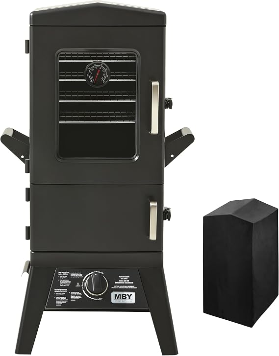 Propane Smoker with Cover, Vertical Gas Smokers Grill with Temperature Control Outdoor Heavy Duty 4 Removable Smoking Shelves