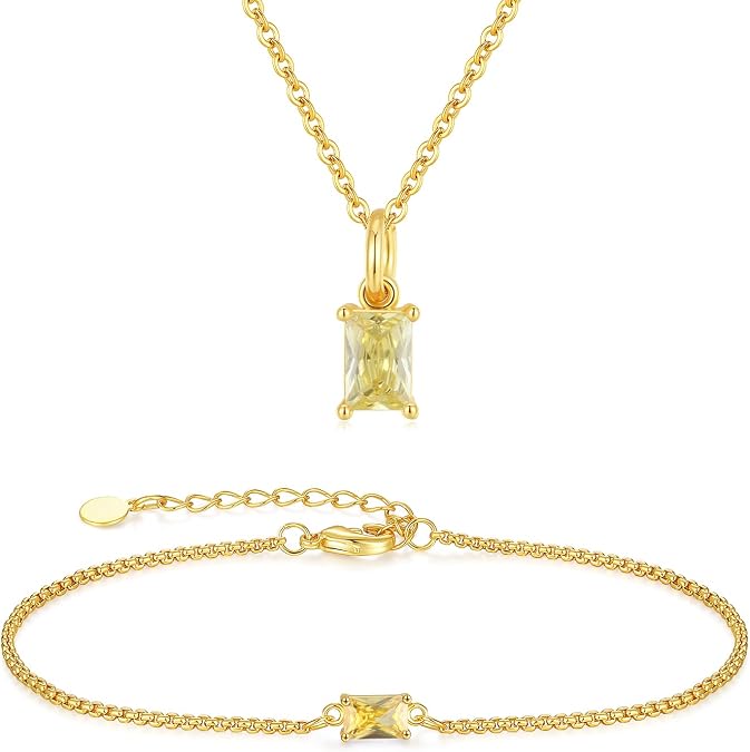 Birthstone Jewelry Set for Women Girls, Gold Necklace Bracelet Jewelry Set, Anniversary Birthday Gifts for Wife Mom Girlfriend