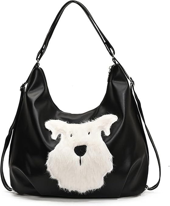 Dual Use White Puppy Tote Bag for Women Girls Shoulder Bag Backpack Purse for College Work Travel Shopping Give Mom Daughter