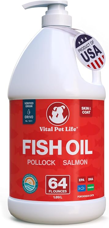 Fish Oil for Dogs, Healthy Skin & Coat Salmon Pollock Liquid Omega 3, 64 oz