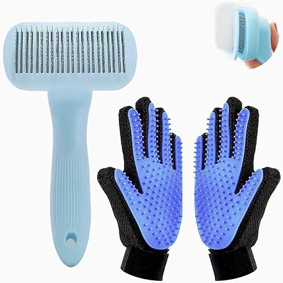 Dog Comb Slicker Brush Self Cleaning Cat Hair Remover Brush Gloves for Puppy/Horse Pet Grooming Neat Brush Tools Kit Dog Tangle Remover Brush Comb with Massage Function Cat Fur Cleaner (Blue)