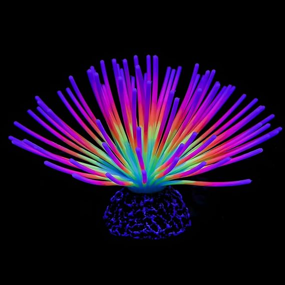 Silicone Sea Urchin Glow Fish Tank Decorations, Aquarium Imitative Sea Urchin Ball Artificial Ornament with Glowing Effect for Aquarium Fish Tank Landscape Decoration (Rainbow)