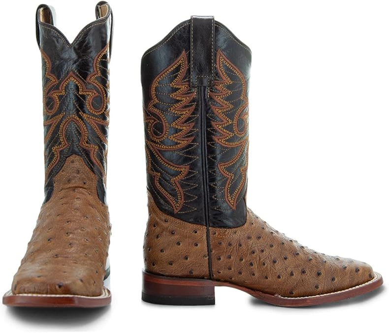 Soto Boots Women's Ostrich Print Cowgirl Boots M8002 (Tan,10)