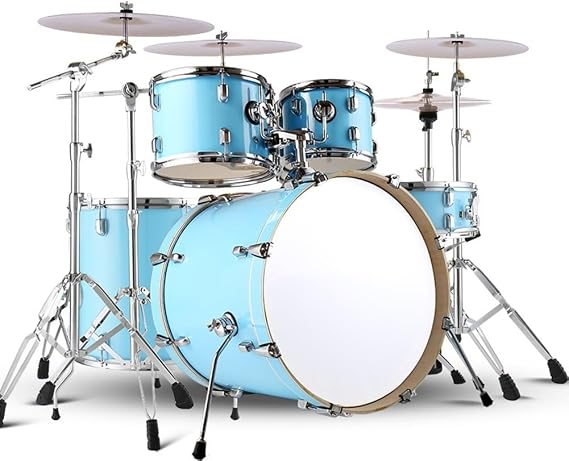 5 Piece Adult Drum Set, 22 Inch Adult Drum Set Complete Professional Percussion Kit, 5 Drums 4 Cymbals Professional Performance, for Adult Beginners (Color : Light Blue)