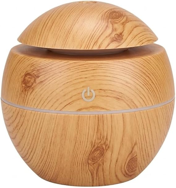 Ahşap Görünümlü Küre Hava Nemlendirici, LED RGB Işıklı, Ultrasonik Aroma Difüzör, 10 cm