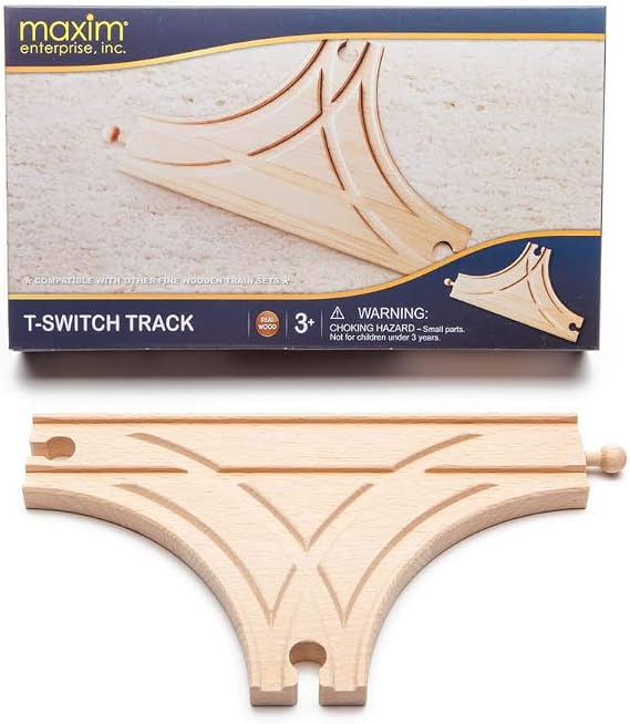 maxim enterprise, inc. T-Switch Track, Wooden T Track for Toy Train Intersection, Wooden Track Accessories Compatible with Thomas & Friends, Brio Wooden Train & All Major Brand Fine Wooden Train Sets