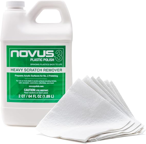 NOVUS Plastic Polish with 6ct Polish Mates Pack | Heavy Scratch Remover #3 | 64 Ounce Bottle