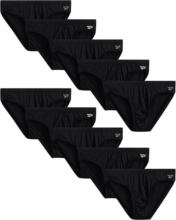 Reebok Mens Low Rise Briefs 10 Pack Performance Mens Underwear with Pouch | Moisture-Wicking Stretch Fabric, Supportive Pouch, and Low-Rise Fit Deliver Quick-Dry Comfort for Workouts and Everyday Wear