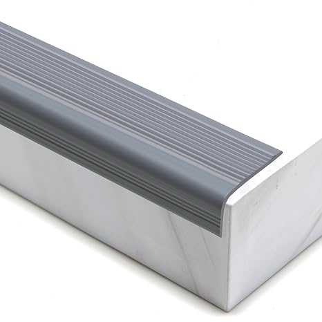 Trimold Vinyl Anti-Slip Stair Nosing, Self Adhesive Non-Slip Staircase Step, Flexible Rubber Treads Edge Protector Molding Trim for Outdoor & Indoor Uses (16.4ft, Gray)