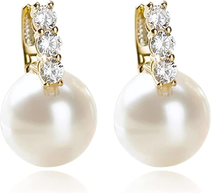 Pearl Earrings for Women 14K Gold Plated Hypoallergenic Pearl Earrings 5A Cubic Zirconia Dangle Earrings Elegant Jewelry