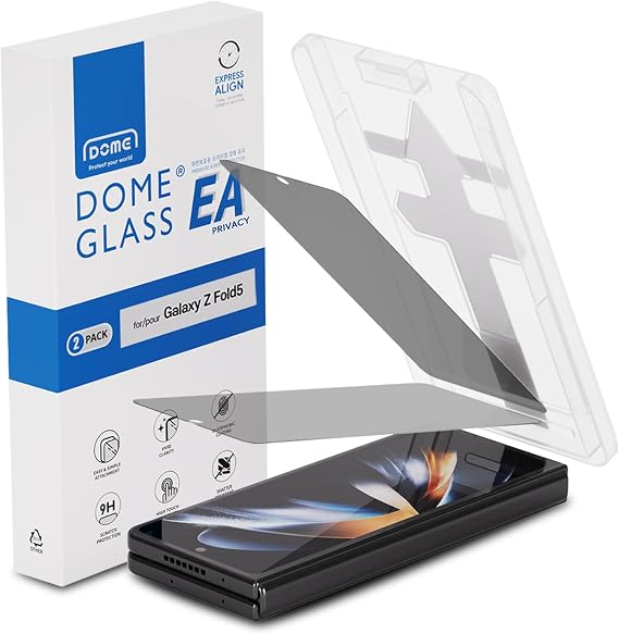 Whitestone 2PACK EA GLASS Privacy Screen Protector for Galaxy Z Fold 5 2023, Full Coverage Private Tempered Glass Shield [Easy Install] - Two Pack