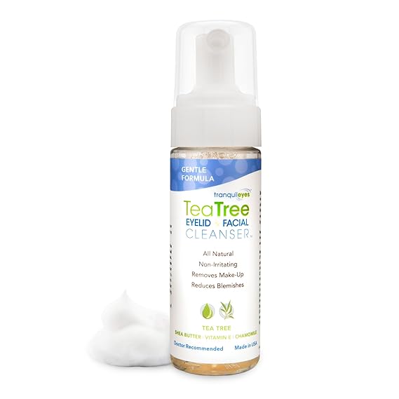 EYEECO Gentle Tea Tree Oil Foaming Facial Cleanser 6oz Non-Irritating Eyelid Cleanser & Face Wash with Tea Tree, Chamomile & Shea Butter