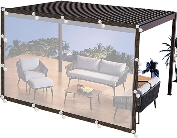 Plastic Tarpaulin PE Material Transparent Balcony Rain Cover Foldable 0.12mm with Grommets, for Greenhouse, Terrace, Garden (Color : Clear, Size : 1x1m)