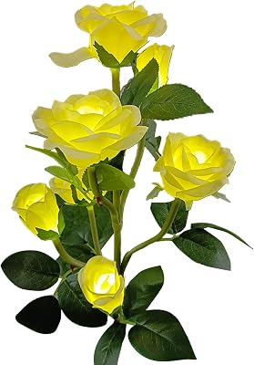 Rose Flower Solar Garden Light - Auto Charging Waterproof Solar Lamp, Outdoor LED Lamp for Yard, Patio, Landscape, Planter, Walkway Yellow