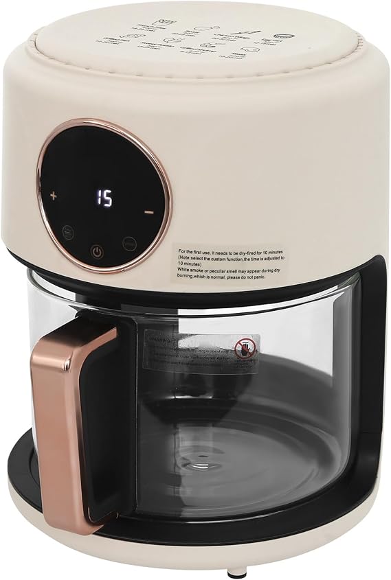 3.81Qt Glass Air Fryer, 8 Preset Cook Modes, 1200W Glass Cylinder Adjustable Temp 175F - 400F, Digital Display, Nonstick, Transparent Fry Bowl for Best Cooking Results (Black)