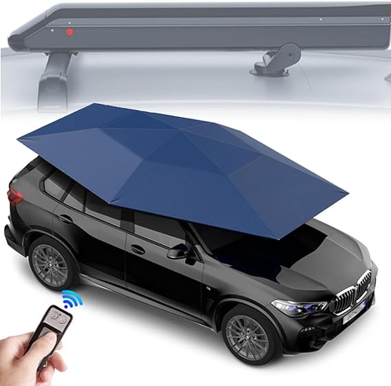 Fully Automatic Car Tent, Folded Car Umbrella, Movable Carport-Anti-Uv Cover/Water-Proof/Snow/Wind Proof, Streamlined Design Low Wind Resistance,Blue
