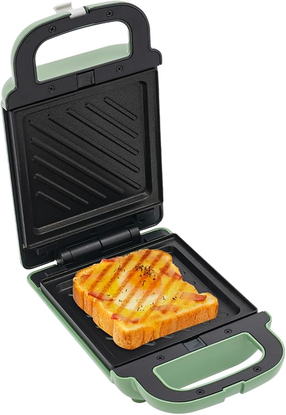 Sandwich Maker, Nonstick Panini Press Breakfast Machine, Portable Electric Sandwich Maker w/Detachable Baking Tray, Double-side Heating, Breakfast Station for making Sandwiches, Eggs, Bacon (Green)