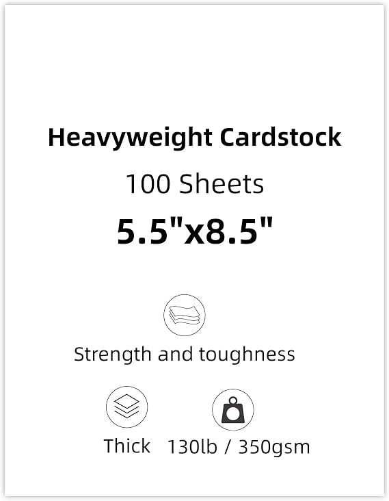 100 Sheets White Cardstock 5.5"x8.5", 130lb/350gsm Blank Thick Paper