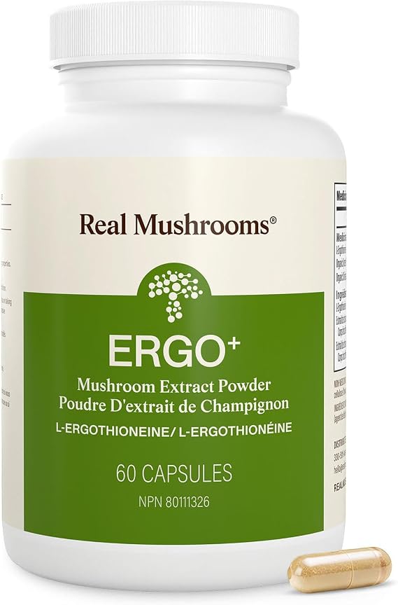 Real Mushrooms Ergothioneine Supplement Golden Oyster Mushroom with Beta-Glucans L-Ergothienine Extract Poweder Organic, Vegan, Non-GMO, No Fillers 60 Capsules Mushroom Supplement for Humans