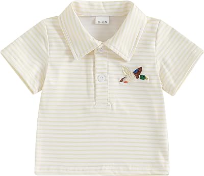 MAINESAKA Toddler Baby Boy Girl Summer Clothes Mallard Duck Polo Shirt Romper Short Sleeve Button Up Stripe Jumpsuit T-shirt