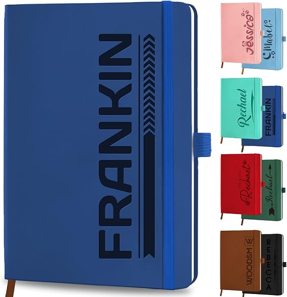 Personalized Leather Notebook Custom Journal with Engraved Name Text Icon Logo, Customized Birthday Office Business Gifts for Women Men Students Teacher