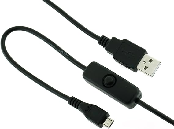 Raspberry Pi Micro USB Cable with ON/Off Switch | Easy Start/Reboot