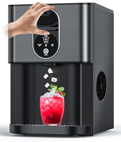 Kndko Nugget Countertop Ice Maker, 44lbs/24H Pellet Ice Machine with Dispenser, Self-Cleaning Chewable Pebble Ice Maker Machine for Home/Kitchen/Party/Office, Black
