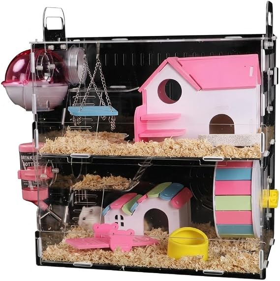 Large Hamster Cage with Built-in Tubes, Double Layer Acrylic Hamster Cage for Syrian and Dwarf Hamsters, style to 2