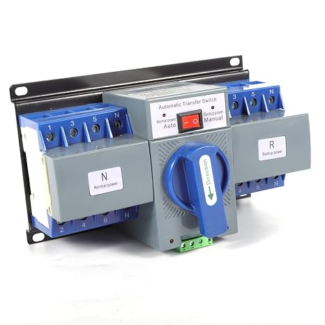 4P 63A Dual Power Automatic Transfer Switch AC 110V ATS Manual Switch Changeover Generator Transfer Swit-ch Tool 50HZ/60HZ (4P/63A Blue)