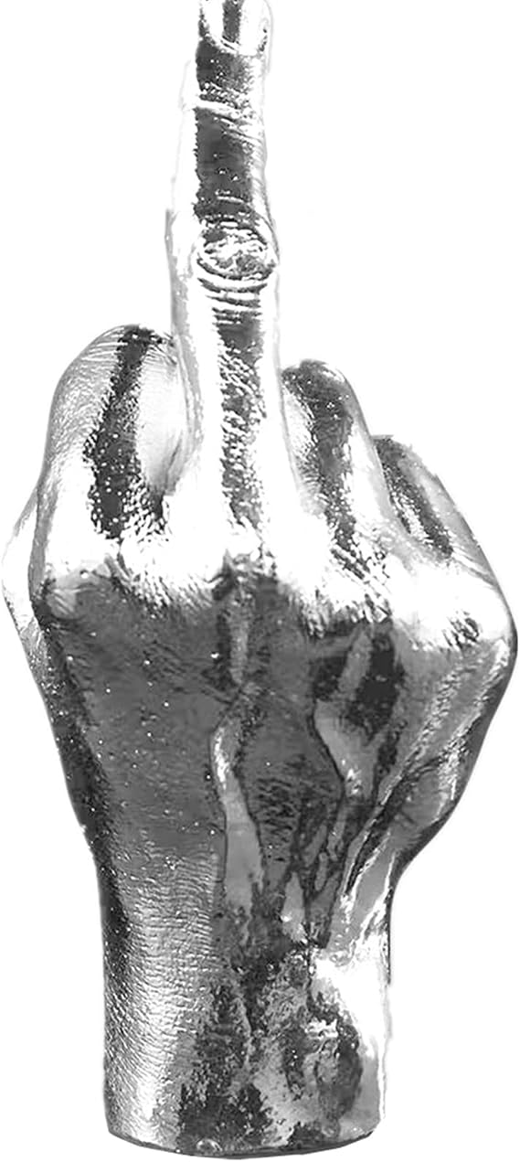 Vertical Middle Finger Hand Gesture Desk Creative Statues, Personality Finger Gifts for Friends Family, Shop, Home Office Playroo Decoration (Silver-B)