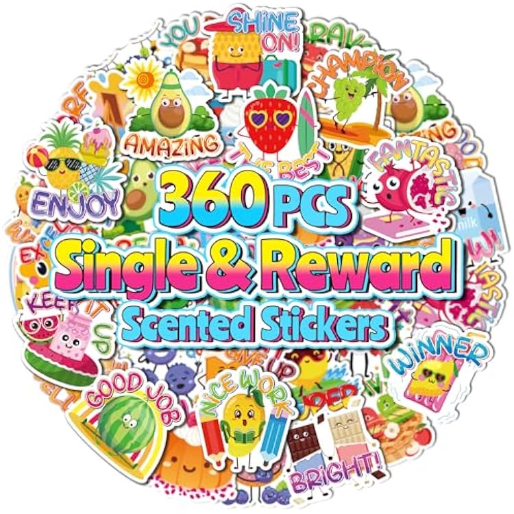 360PCS Scratch and Sniff Stickers, Large Scented Stickers for Kids & Teachers Single, Smelly Incentive Motivational Prize, Christmas Gift Bigger Reward for Student Classroom Must Haves School Supplies