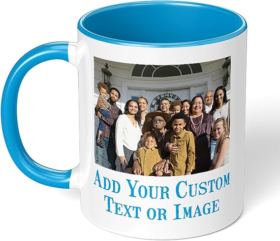 Personalized Mother's Day Coffee Mug, Custom Mum Photo Text 11oz Ceramic Mug, Customized Mom Gift Idea Picture Name Cup, Taza Cafe Personalizadas Fotos, Cute Gifts Mom Women Dad Men, Light Blue