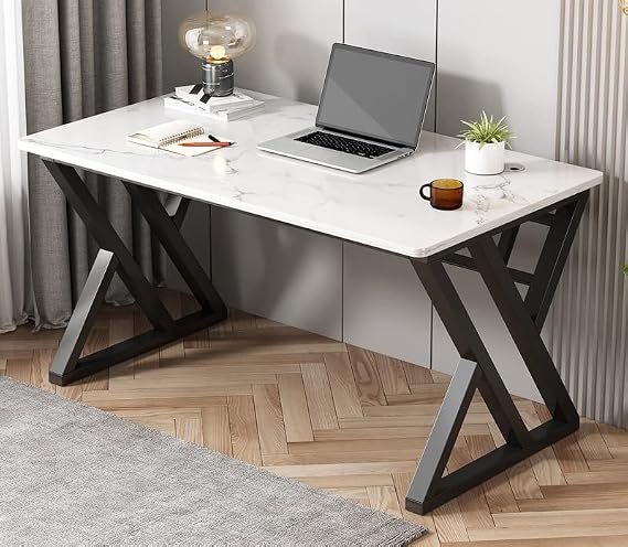 Bestier I-Shaped Gaming Desk, Heavy Duty Gaming Computer Desk with Carbon Fiber Surface for Large Mouse Pad, Computer Desk for Home Office Workspace, White-L 80cm