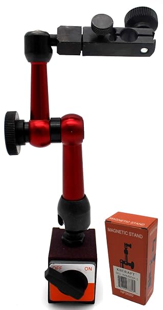 Dial Indicator Magnetic Base - 50lb Pull Force with 3D Locking Arm and Fine Adjustment - for Test Indicators with 3/8 Inch Stem or Dovetail Mount in Small Spaces and Metal Working Machine