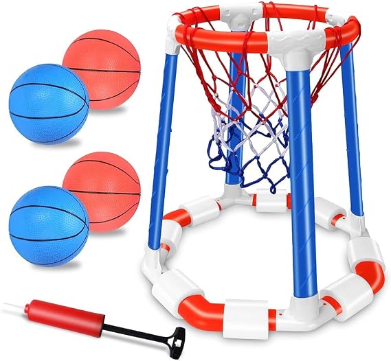 Pool Basketball Hoop Floating Set, Pool Toys and Pool Games for Kids and Adults, Durable Basketball Hoop with Balls Pump for Pool, Outdoor Swimming Water Play Family Party for Summer